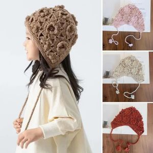 PURETEN Crochet Kids Knitted Hat Handmade Hollow Flower Beret Cap Breathable Bohemian Style Princess Cap for Child Girls