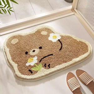 Fresh Style Bathroom Carpet Flocking Bathroom Absorbent Anti-Slip Foot Mat Entrance Flower Shaped Cute Fluffy Thick Rugs