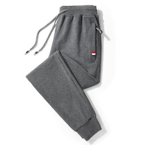 กางเกงกีฬาลำลองผู้ชาย M-6XL ไซส์ใหญ่กางเกงขายาวทรงหลวมสไตล์เกาหลีผ้าหนาเอวยางยืดมีกระเป๋าซิปคู่