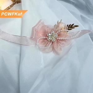 【PCWFKef】 สร้อยข้อมือสำหรับเพื่อนเจ้าสาวแสนสวยสวยหวานสง่างามริบบิ้นประดับข้อมือสำหรับเจ้าสาวดอกไม้ไข่มุกประดับอัญมณี