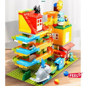 ของเล่นตัวต่อ FEELO ชุดตัวต่อรางลูกแก้ว บล็อกตัวต่อขนาดใหญ่ หอคอยพี่วาฬ พี่ช้าง Whale Tower จำนวน 242 ชิ้น (พร้อมแผ่นรองต่อ)