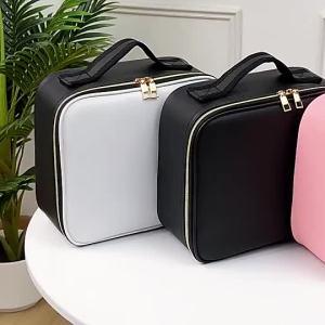 Magic Square Makeup Bag with Detachable Mirror LED Light – Large Capacity & Portable Makeup Organize