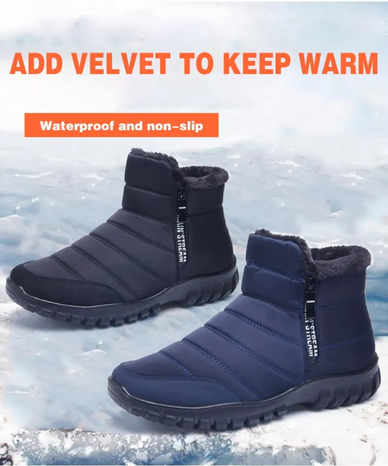 Winter Thick and Warm Snow Boots for Men Ankle Hook and Loop Waterproof  Anti Slip Fishing Shoes Comfortable Winter Footwear