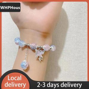 [COD] WHPHous Ship within 24 hours  Butterfly Pendant Elastic Bracelet Colorful  Beads Bracelet For Women Girls Fashion Jewelry Gifts