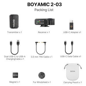 BOYA BOYAMIC 2 Wireless Lavalier Microphones for Android/Camera/Tablets/PC AI Noise Cancellation 32-bit Float Internal Recording AMOLED TouchscreenAPP Control 984ft 54h Battery with Charging Case