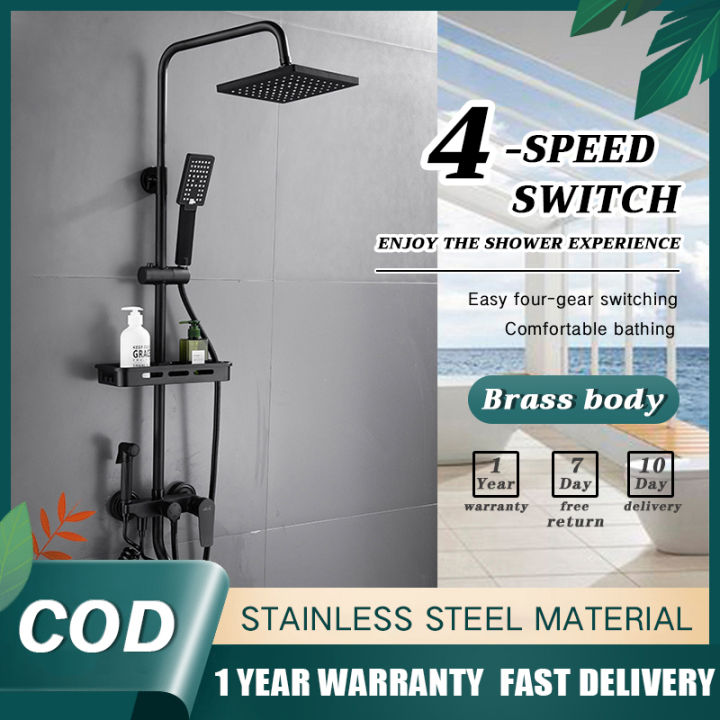 Stainless Steel Shower Set 5 in 1 Bathroom Shower Square/Round Rain ...