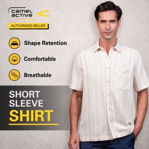 camel active Mens Outdoor Casual Regular Fit Short Sleeve Shirt - Cloud Cream 102-X26H1905