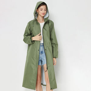 LORDWEY Womens Waterproof Long Raincoat Hooded Windbreaker Lightweight Outdoor Hiking Raincoat