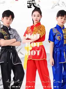 100-180cm Chinese Traditional New Year Costumes Wushu Kung Fu Uniform Children Man Boys Tang Suit Taekwondo Performance2026