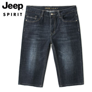JEEP SPIRIT Mens Denim Shorts Thin and Loose New Elastic Casual Denim Shorts Large Mens Middle Pants