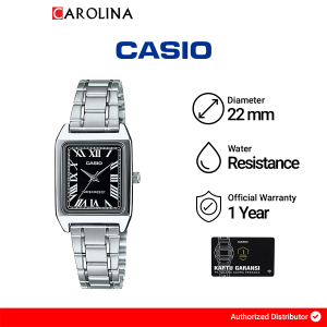 Jam Tangan Wanita Casio General LTP-V007D-1B Tank Black Dial Silver Stainless Steel Band