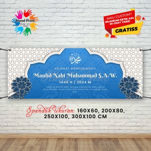 Cetak Spanduk Banner Memperingati Maulid Nabi Biru Putih MMT Spanduk Custom 300x100CM