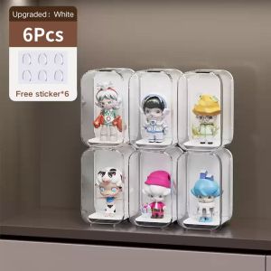 6PCS POP mart Box Acrylic Display Rack with card Moisture-proof Desktop Decorative Transparent Single Dust Cover