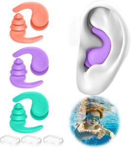 Swimming Ear Plugs for Adults3 Pairs Waterproof Reusable Silicone Swim Earplugs for Swimming Surfing Snorkeling Showering and Water PoolBeachOcean (Adults & Teens 14+)
