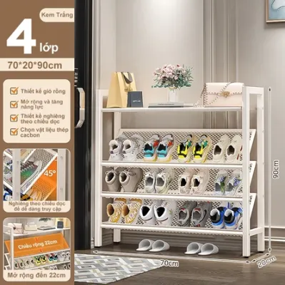 Kệ Giày đa năng Giá để giày bằng thép cacbon dạng lưới nghiêng Giá Dép Đen/Trắng đựng giày dép 3 4 5 tầng
