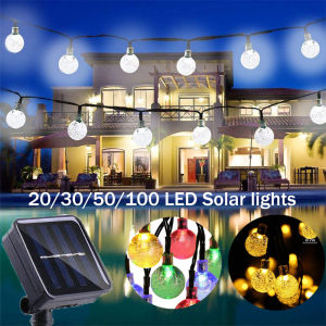 3 Colors 100LED Light String Lamp Garden Solar Power Christmas Bubbles Crystal Ball Wedding Party Fairy Decoration