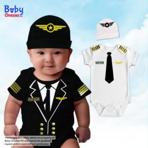 Baby Onesies PH Baby Pilot Uniform Onesie With Bonnet - Aviation Costume Bodysuit Aviator Outfit