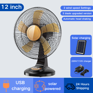 14inch 12inch Solar Panel Charging Fan Solar electric fan with charger and 2 bulbs direct 220v 1