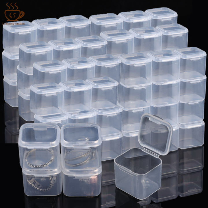 5Pcs Small Boxes Square Transparent Plastic Jewelry Storage