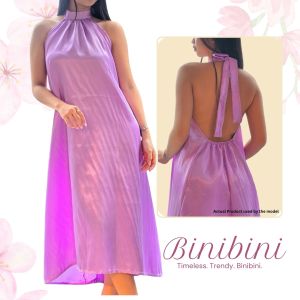 Aurora Silk Satin Halter Maxi Dress Gown Gartered Back Flowy & Elegant Free Size