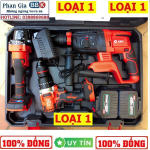 Bộ Combo 3 Máy Gồm Máy Khoan Đục Bê Tông Máy Khoan Pin Và Máy Mài Dùng Pin 199V 2 Pin 15 Cell (Bảo Hành 1 Năm)