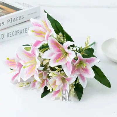KOREAN NEW BUKET BUNGA LILY 7 CABANG ARTIFICIAL DEKORASI SESERAHAN
