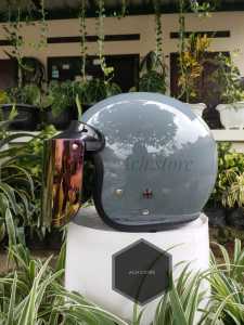 Helm Bogo Retro SNI Full Leher Dewasa Pria Wanita Hijab Terbaru Kaca Silver Pelangi