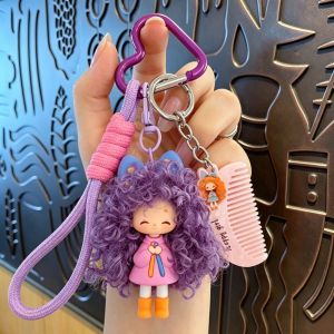 Curly Hair Girl Keychain Pendant Bag Hanging Decoration Combing Messy Hair Doll Creative Gift Trendy for Friends