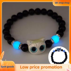 ✨QK shop✨ Cute Big Eye Cat Luminous Bracelets For Women Cartoon Animal Pendant Beaded Hand Chain Friendship Couple Bracelet Jewelry Gift