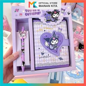 BOX Notebook Sanrio Magnet Buku Tulis Anak 2 in 1 Gift Set Cute Kuromi Cinnamoroll PUCM/ Buku tulis cute kuromi cinnamorol/Buku Tulis Anak Magnet Buku Memo dan Pen Kuromi Cinnamoroll