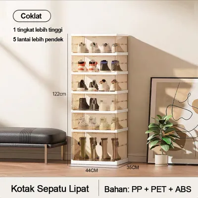 XMVP Portabel Lemari Sepatu Rak Sepatu 【Tidak perlu instalasi】Lemari Sepatu Rak Sepatu Susun Lipat Tertutup Bening Lemari Lipat Pintu Magnet/Kotak Sepatu Lipat /Kotak Penyimpanan Serba Guna