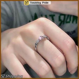 [Towering Pride] Color Ring Pink Heart Opal Creative Finger Ring Vintage Aesthetic Cute Punk Rings For Women Charm Jewelry Accessories