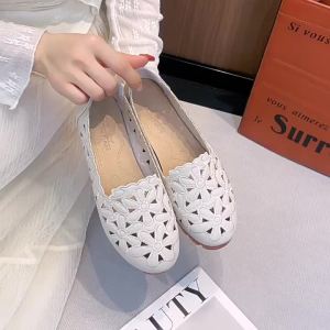 Hollow-Out Loafers With Cowhide Sole 2026 Spring Casual Flat WomenS Shoes Slip-On Lazy Shoes Casual And Versatile
