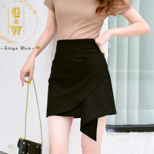 Glliya Wish High waist Skirt Irregular A-line Skirt Temperament Hip Wrap Skirt