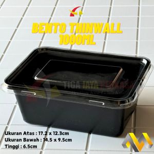 Thinwall 1000ml MKP / Kotak Makan Bento Plastik Merah Hitam 25Pcs + Tutup