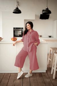 MADHARSHOP Sarra Oneset 2In 1 Polo Linen Setelan Celana Wanita 7/8 Dewasa Polos Kekinian Allsize