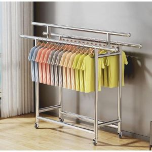 ราวตากผ้า 3 ราว ยืดหดได้ แข็งแรง ทน มีล้อ รับน้ำหนัก 100 กิโล พับเก็บง่าย แขวน สแตนเลส 304 พับได้ หมุน360 องศาHongKong60