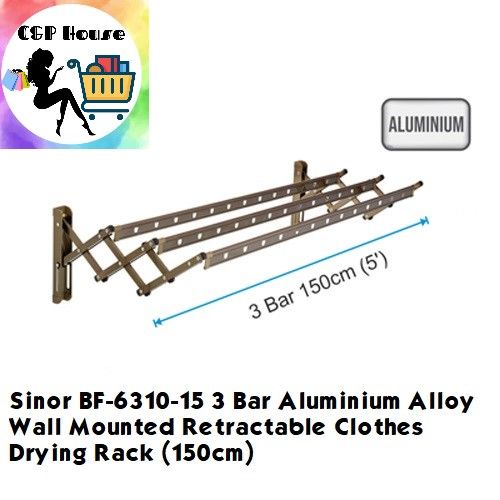 Sinor Rack Drying Sinor BF-6310-15 3 Bar Aluminium Alloy Wall Mounted Retractable Clothes ...