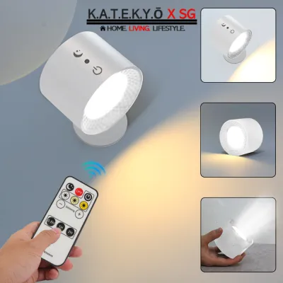 [KATEKYO X SG] LED Wall Mounted Sconce Lights with Remote Control USB Charging Operated Dimmable Wall Lamp Black 3 Color