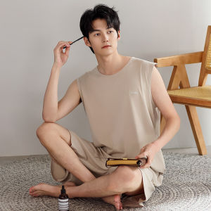 Summer Mens Pajamas Youth Modal Cotton Cool Sleeveless Shorts Pyjamas Thin Comfortable Loose Home Clothes Sleepwear Set