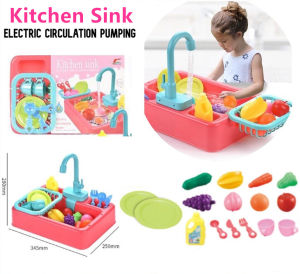 Ready Stock Children Kitchen Dish Washing Sink Pretend Play Set Electric Circulation Toy Toy Simulated Dishwasher