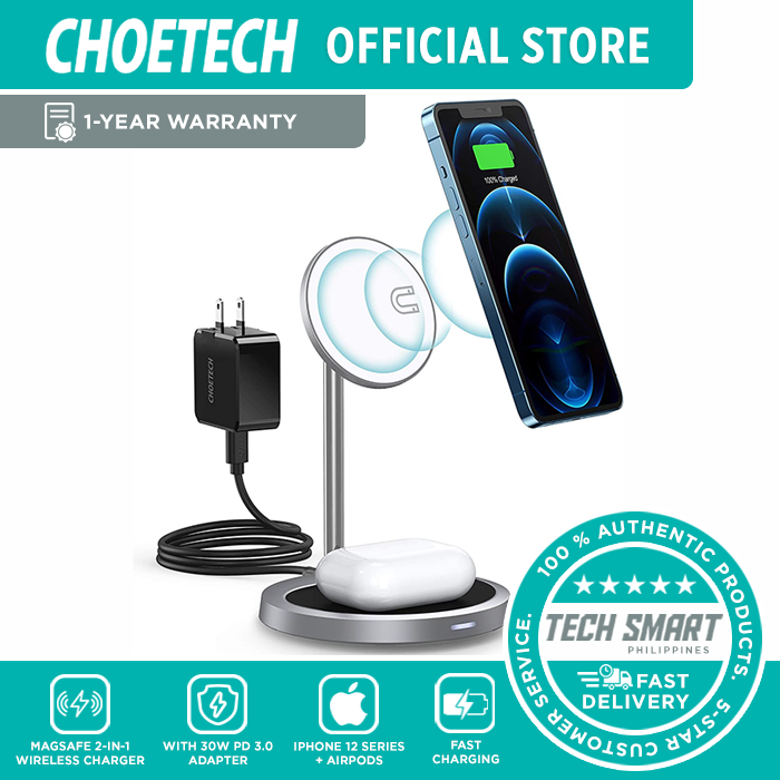 CHOETECH Magnetic Wireless Charger 2-in-1 Mag-Safe Charger Fast