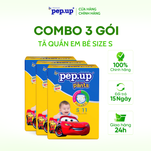 Combo 3 gói Tã/ Bỉm Quần Em Bé Pep.up Cottony 3D Gói Nhỏ Siêu Mềm Mại Siêu Khô Thoáng Size S/M/L/XL