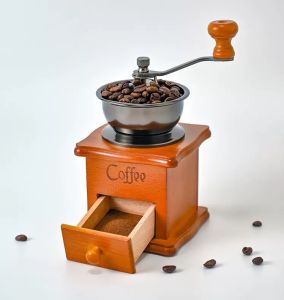 Máy xay cà phê cầm tay cổ điển - Cối xay cà phê mini đế gỗ nhỏ gọn.
