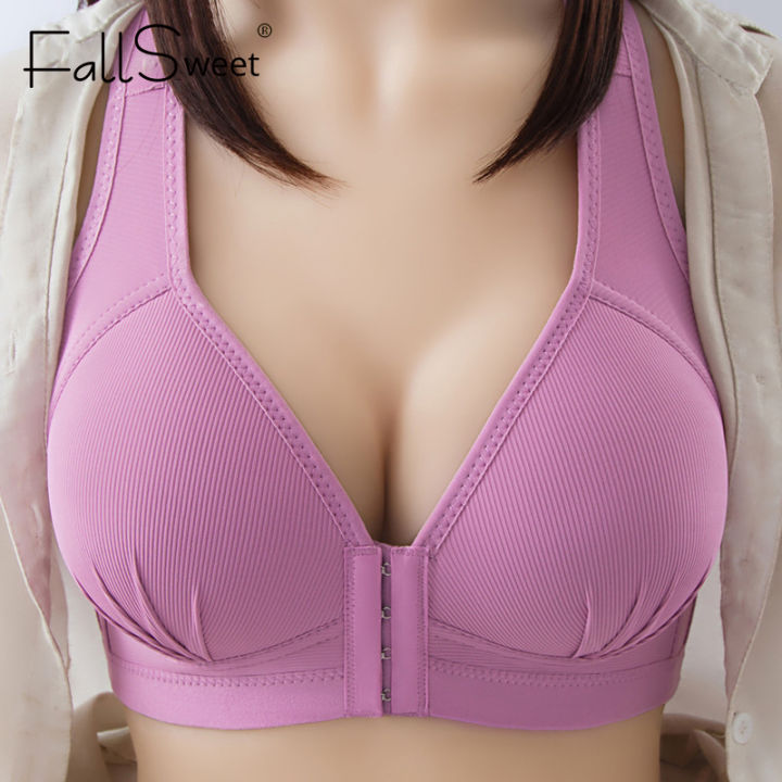 FallSweet Women Comfortable Soft Bra Front-Close Bralette Size 36-46 B C  Cup Breathable Underwear Vest Brassiere