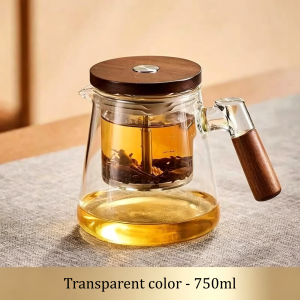 Tase Good 750ml High Borosilicate Glass Teapot One Touch Tea Water Separation Infuser Pot Walnut Wood Lid Solid Wood Handle Heat Resistant Glass Kettle for Green Black Fruit Flower Puer Tea Household Office Teaware
