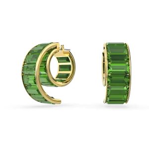 SWAROVSKI Luxury Matrix rectangular cut green diamond large hoop earrings S925 sterling silver womens fashion earrings
