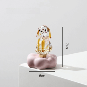 CHUAN Kính Tượng chó bằng thủy tinh Đế gốm sứ Đế trưng bày xoay Đồ trang trí chó pha lê Quà tặng Làm thủ công Tượng chó trang trí Đồ trang trí bàn làm việc