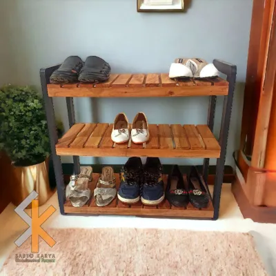 Rak Sepatu Kayu 2 & 3 Susun / Rak Kayu Minimalis Serbaguna Aesthetic