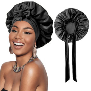 1pcs Womens Satin Solid Wide-brimmed Sleeping Hair Sleeping Cap Hat Hair Care Bonnet Nightcap Curly Hair